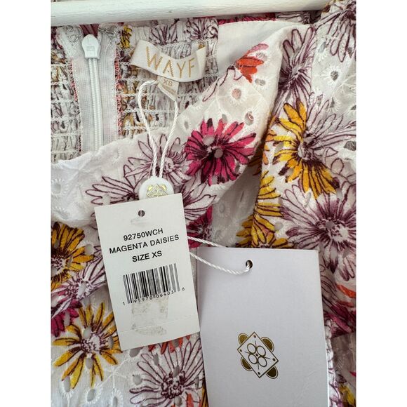 Wayf Somerset Puff Sleeve Daisy Floral Print Eyelet Mini Dress XS NWT - Picture 4 of 12
